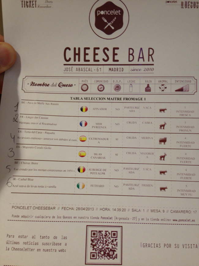 Una carta te explica cada queso y el orden de cata sugerido