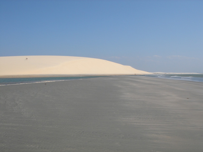 La gran duna Por do Sol al fondo de la playa de Jeri